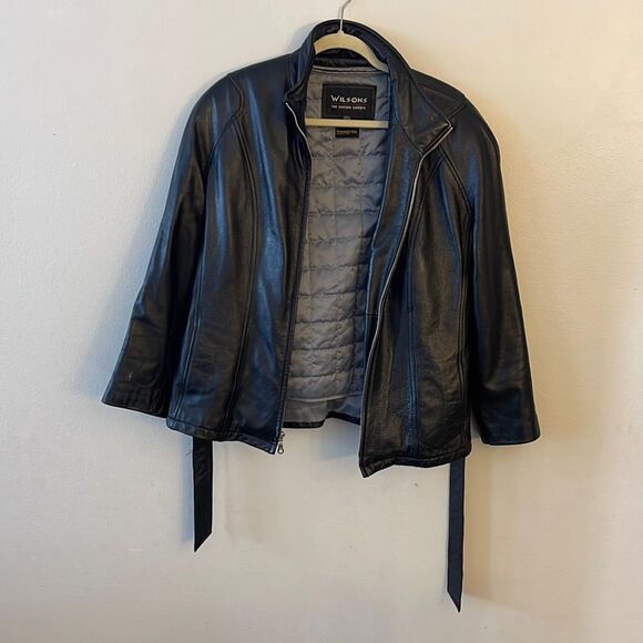 Vintage Wilson’s Leather Jacket Zip Up Black Genuine Leather Large unisex Y2K - Picture 8 of 15